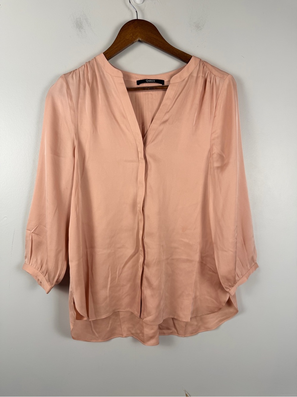 Quince pink beige silk 3/4 length sleeves blouse size small